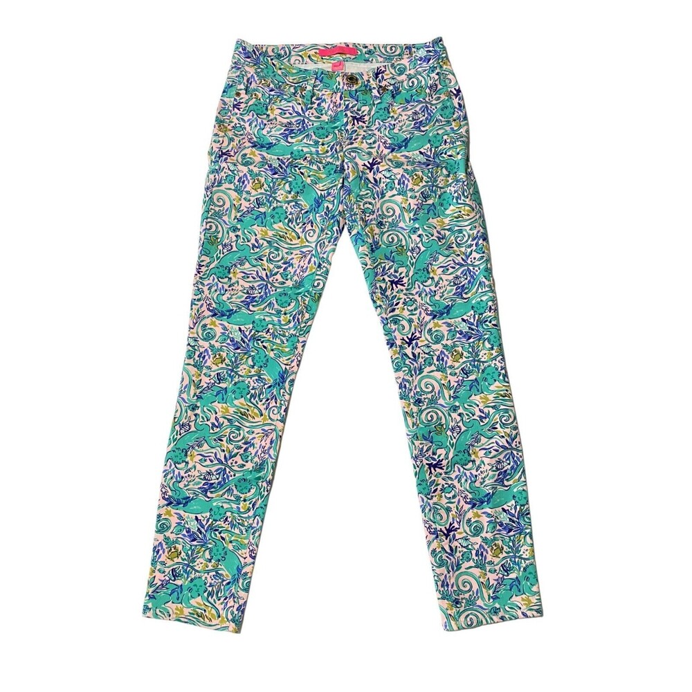 Lilly Pulitzer Women's South Ocean Skinny Pant Monkey Sea Melon Fig Size 4 NWOT